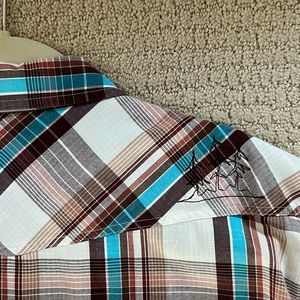 Patagonia | Men’s Brown Blue Plaid Short Sleeve Button Down Shirt